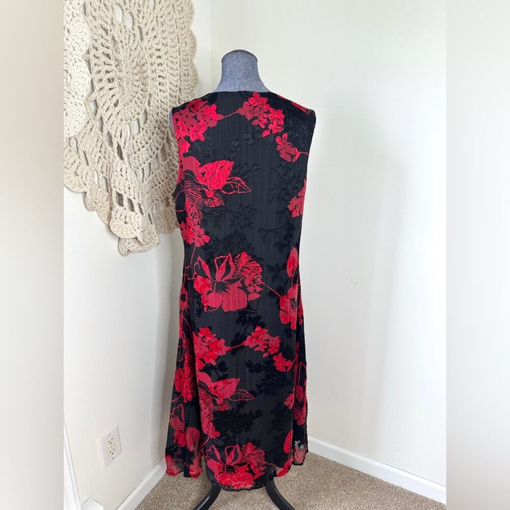 Vintage Whimsygoth Black and Red Floral Maxi Silk Blend Burnout Velvet Dress 16 - Picture 5 of 6